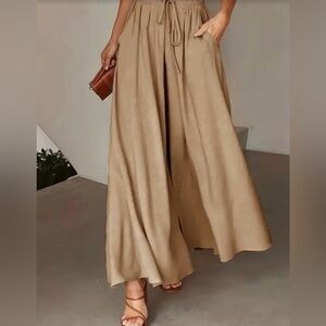 women's-wide leg pants palazzo khaki color M